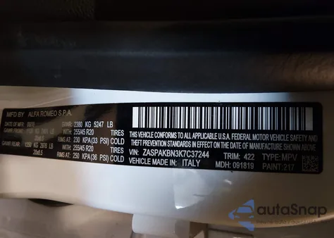 2019 Alfa Romeo Stelvio Ti Sport Awd from USA, damaged, VIN ZASPAKBN3K7C37244